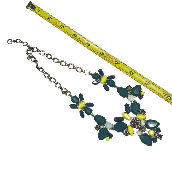 J Crew Dark Teal Yellow Rhinestone Opalescent Cabochon 19 3/4" Necklace - Picture 10 of 10
